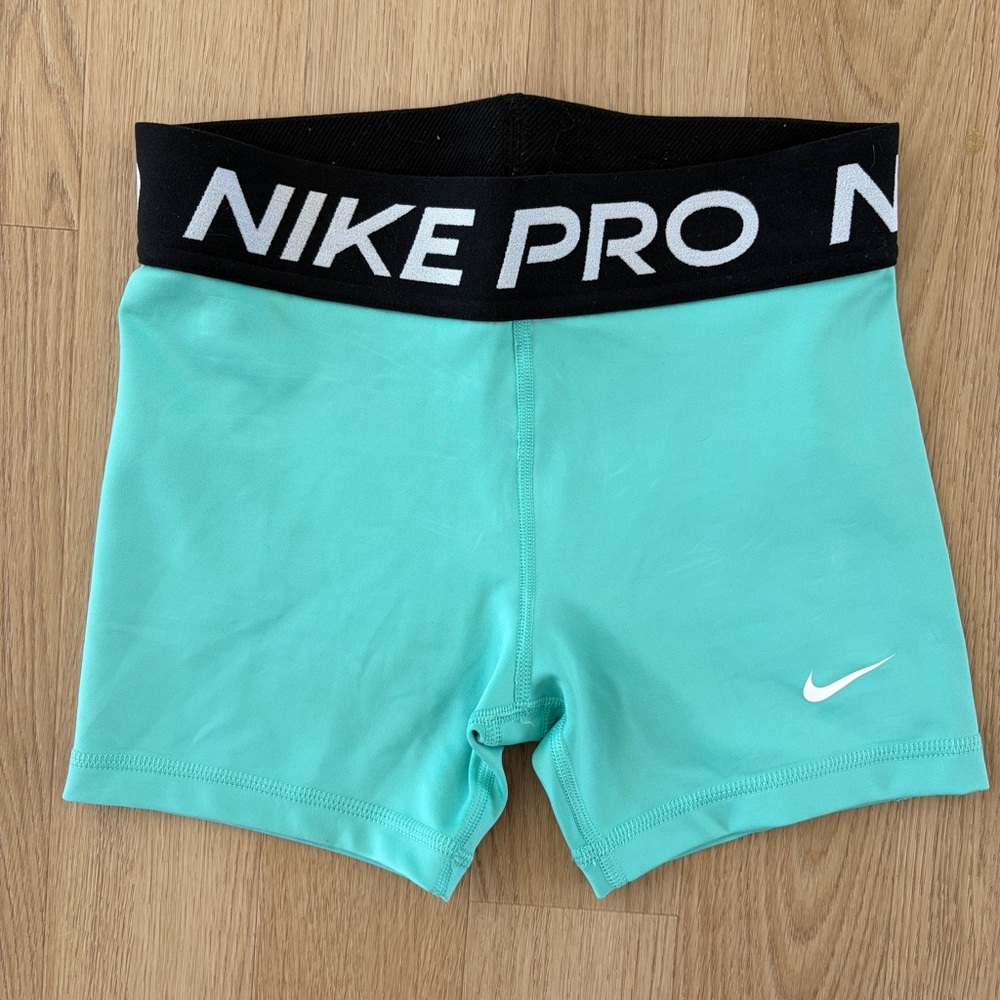 Youth Nike Pro Teal Dri-FIT Performance Shorts with Black Waistband